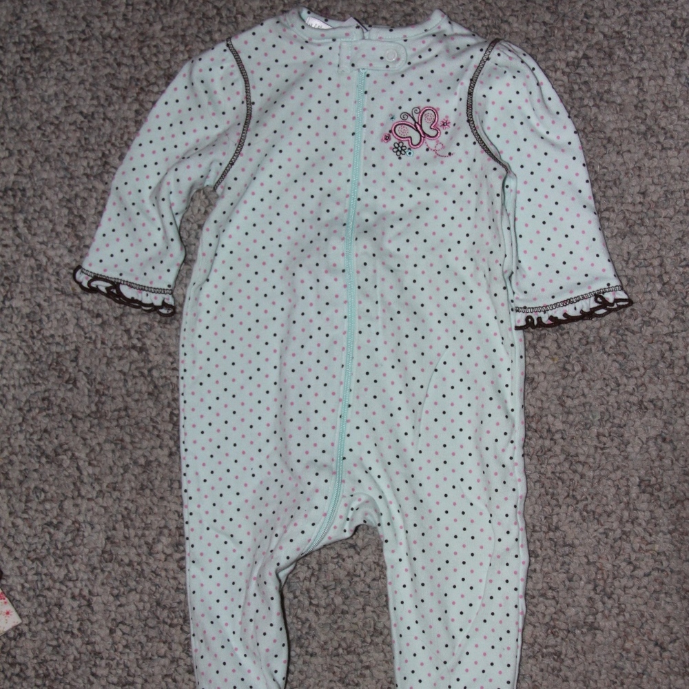 Little Me Green Polk-a-dot Footies with Embroidery